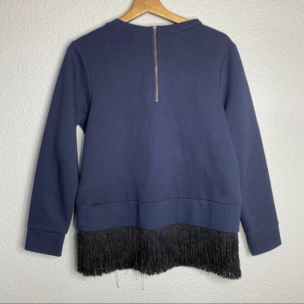 J.Crew- Navy Crewneck Sweater With Fringe Hem